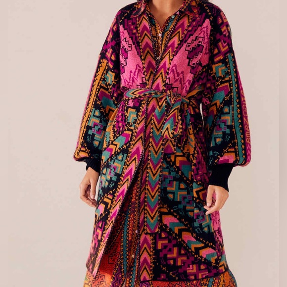 FARM Rio Sweaters - Farm Rio Yawanawa Stripes Knit Wool Blend Cardigan